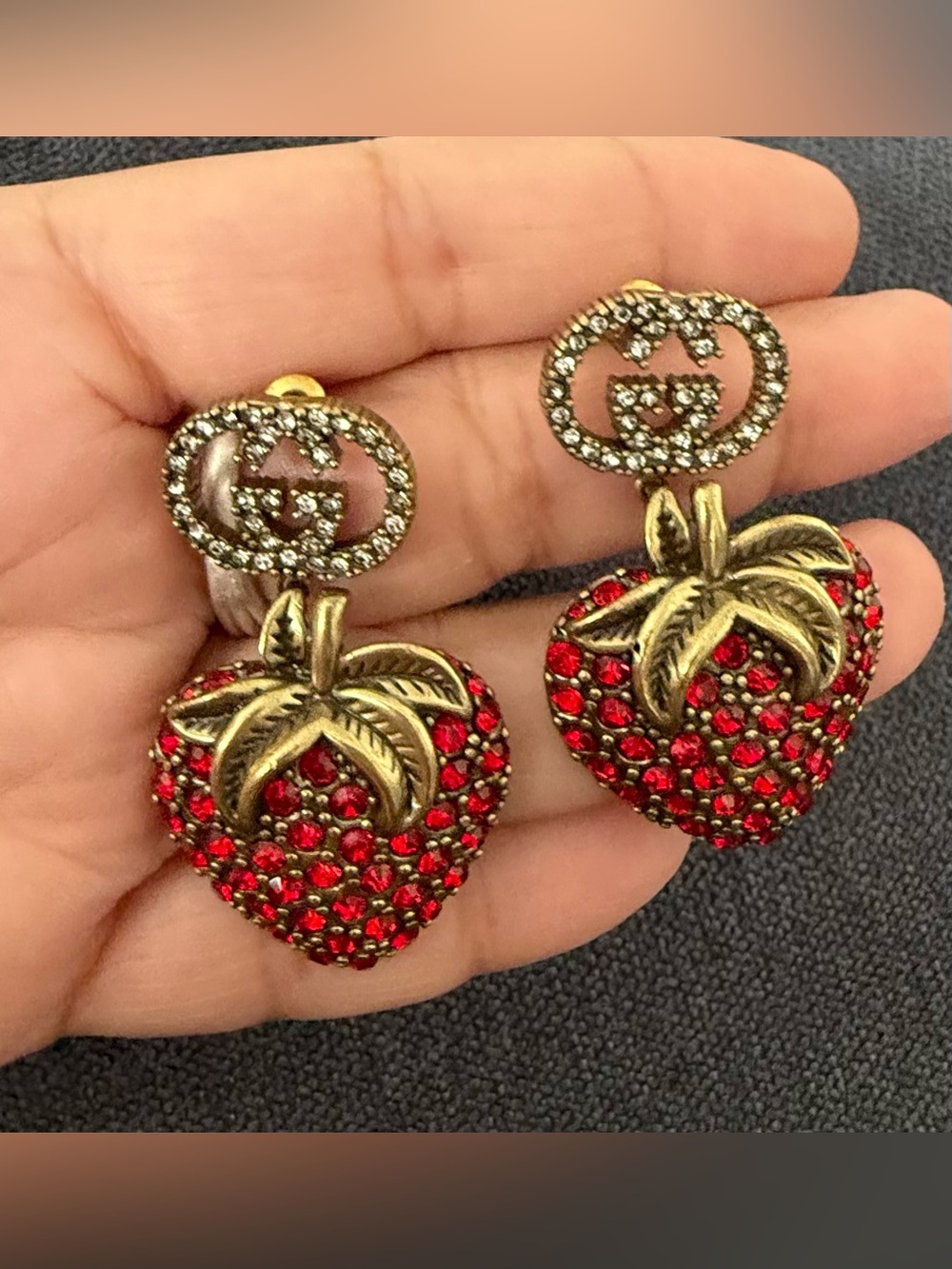 Gucci Red Crystal Strawberry Drop Earrings